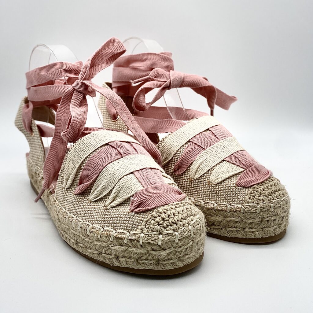 Sandalias Planas Esparto Cintas Rosa