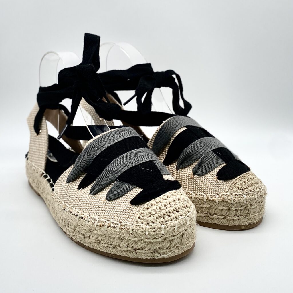 Sandalias Planas Esparto Cintas Negro
