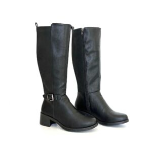 Bota Mysoft Alta Flexible Cremallera - Plana - Negra